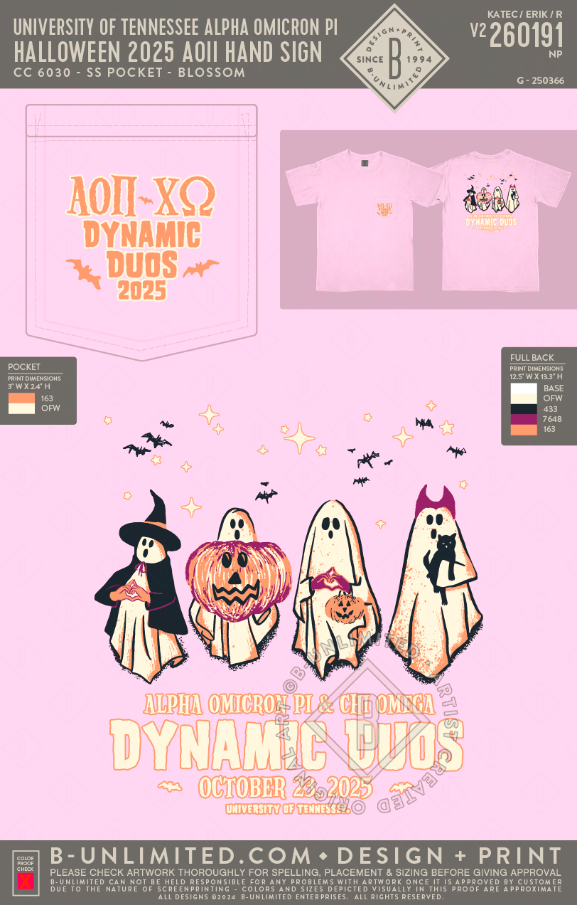 University of Tennessee Alpha Omicron Pi - Halloween 2025 AOII Hand Sign - CC - 6030 - SS Pocket - Blossom