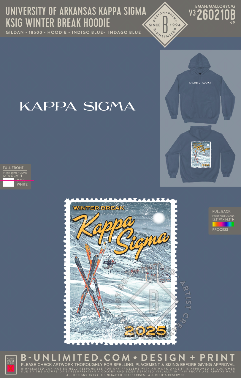 University of Arkansas Kappa Sigma - KSIG Winter Break Hoodie - Gildan - 18500 - Hoodie - Indigo Blue