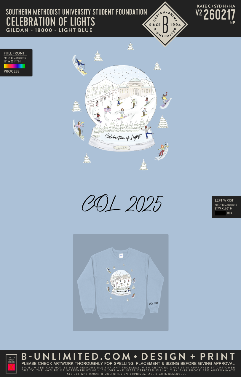 Southern Methodist University Student Foundation - Celebration Of Lights - Gildan - 18000 - Crewneck Sweatshirt - Light Blue