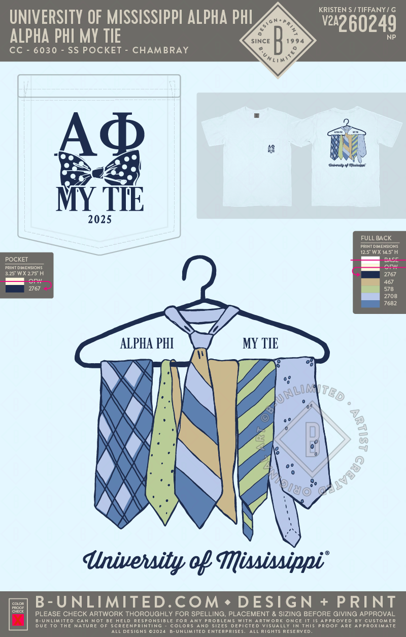 University of Mississippi Alpha Phi - Alpha Phi My Tie - CC - 6030 - SS Pocket - Chambray