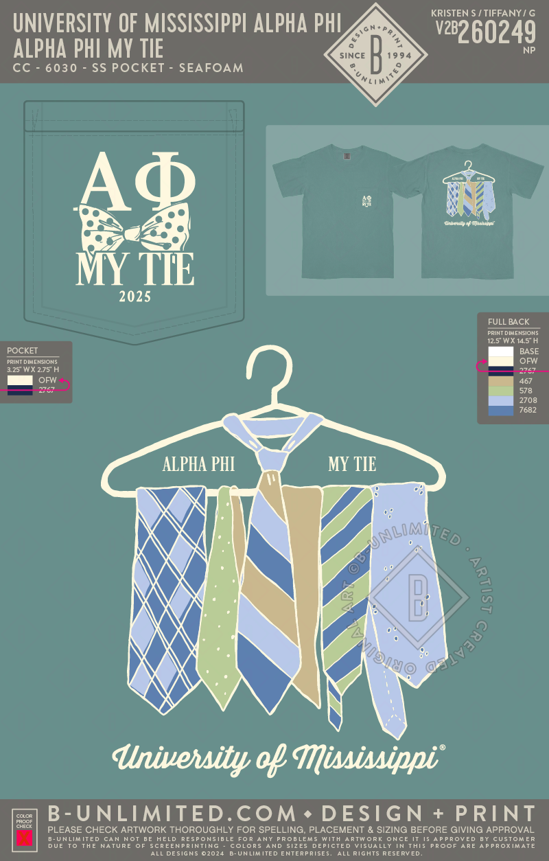University of Mississippi Alpha Phi - Alpha Phi My Tie - CC - 6030 - SS Pocket - Seafoam