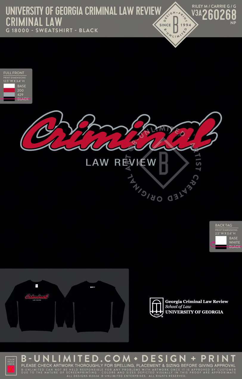 University of Georgia Criminal Law Review - Criminal Law - Gildan - 18000 - Crewneck Sweatshirt - Black