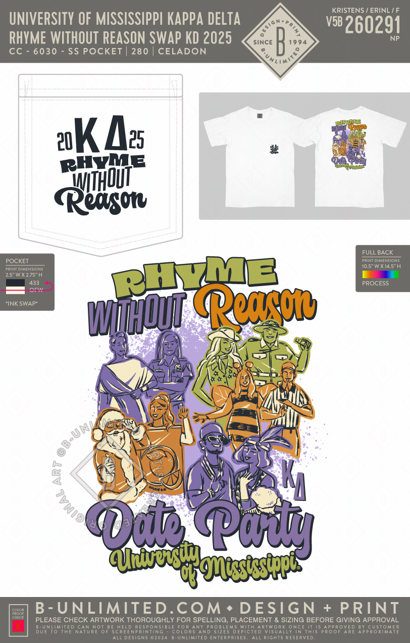 University of Mississippi Kappa Delta - Rhyme Without Reason Swap KD 2025 - CC - 6030 - SS Pocket - Celadon