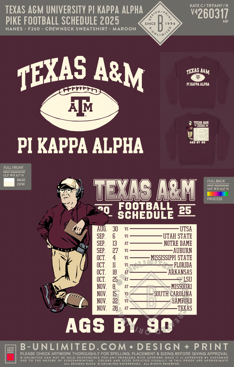 Texas A&M University Pi Kappa Alpha - PIKE Football Schedule 2025 - Hanes - F260 - Sweatshirt - Maroon