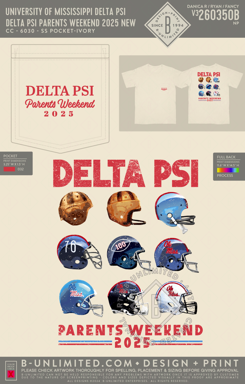 University of Mississippi Delta Psi - Delta Psi Parents Weekend 2025 NEW - CC - 6030 - SS Pocket - Ivory