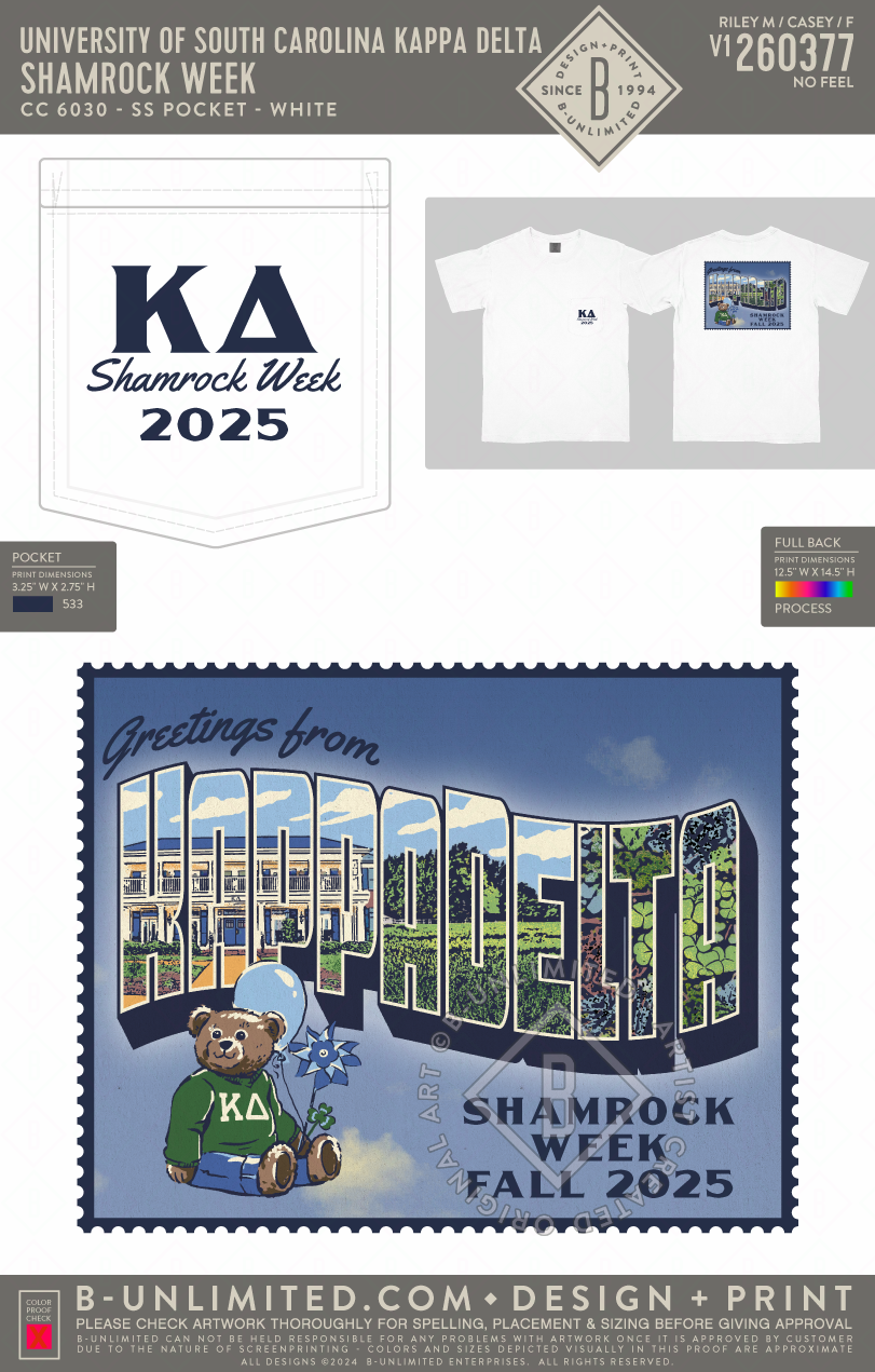 University of South Carolina Kappa Delta - Shamrock Week (EOS26) - CC - 6030 - SS Pocket - White
