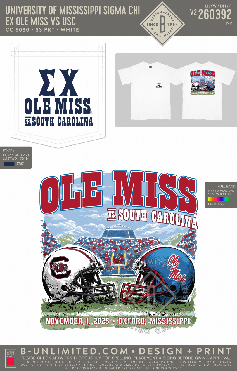University of Mississippi Sigma Chi - EX Ole Miss vs. USC - CC - 6030 - SS Pocket - White