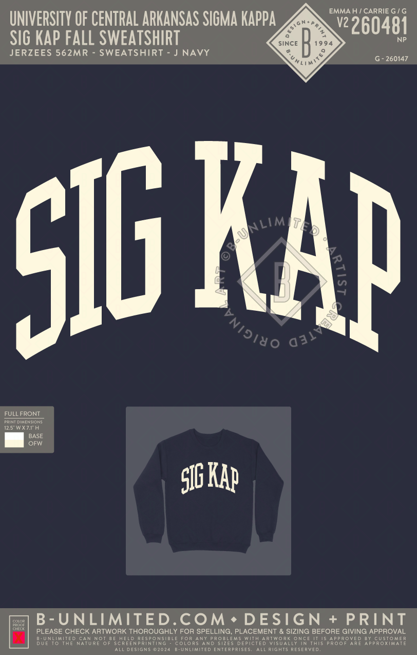 University of Central Arkansas Sigma Kappa - SIG KAP Fall Sweatshirt - Jerzees - 562MR - Sweatshirt - J Navy