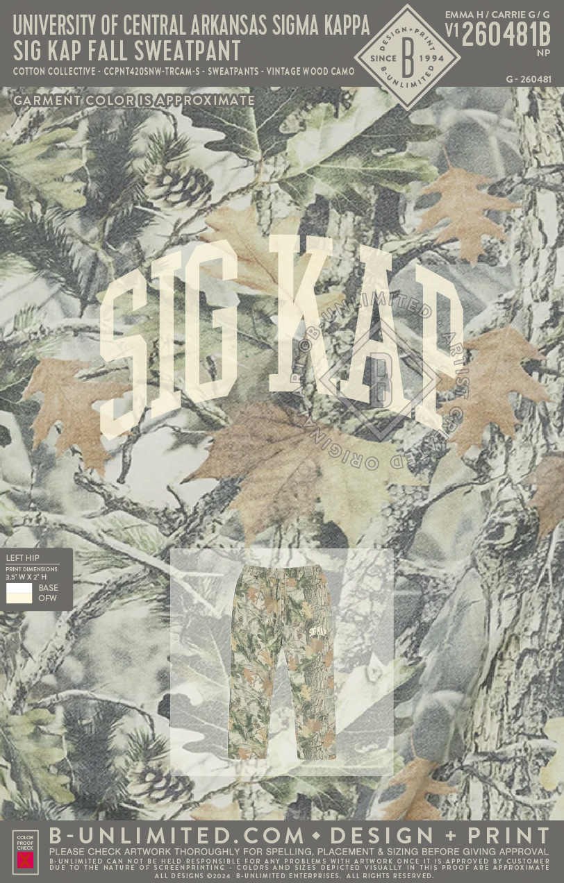 University of Central Arkansas Sigma Kappa - SIG KAP Fall Sweatpant - Cotton Collective - CCPNT420SNW - Sweatpants - Vintage Wood Camo