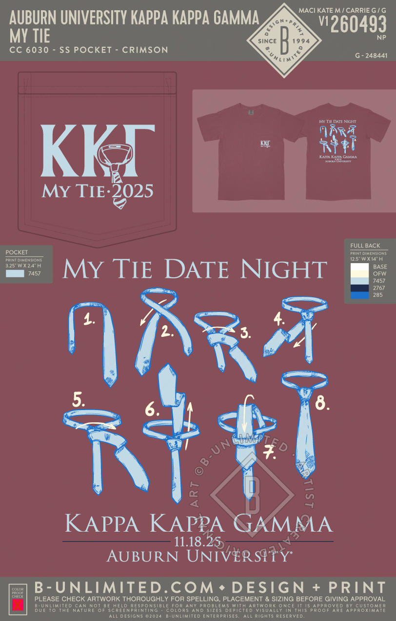 Auburn University Kappa Kappa Gamma - My Tie - CC - 6030 - SS Pocket - Crimson