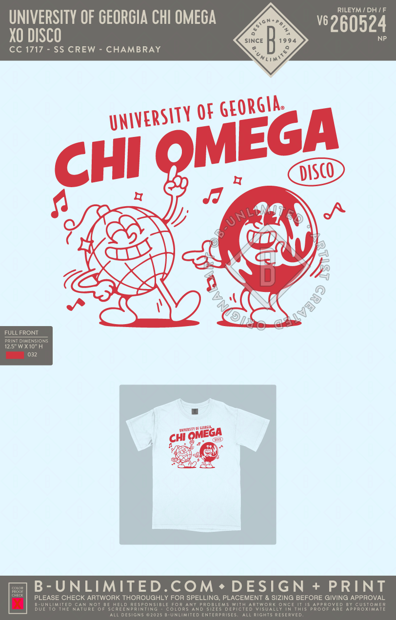 University of Georgia Chi Omega - XO DISCO - CC - 1717 - SS Crew - Chambray