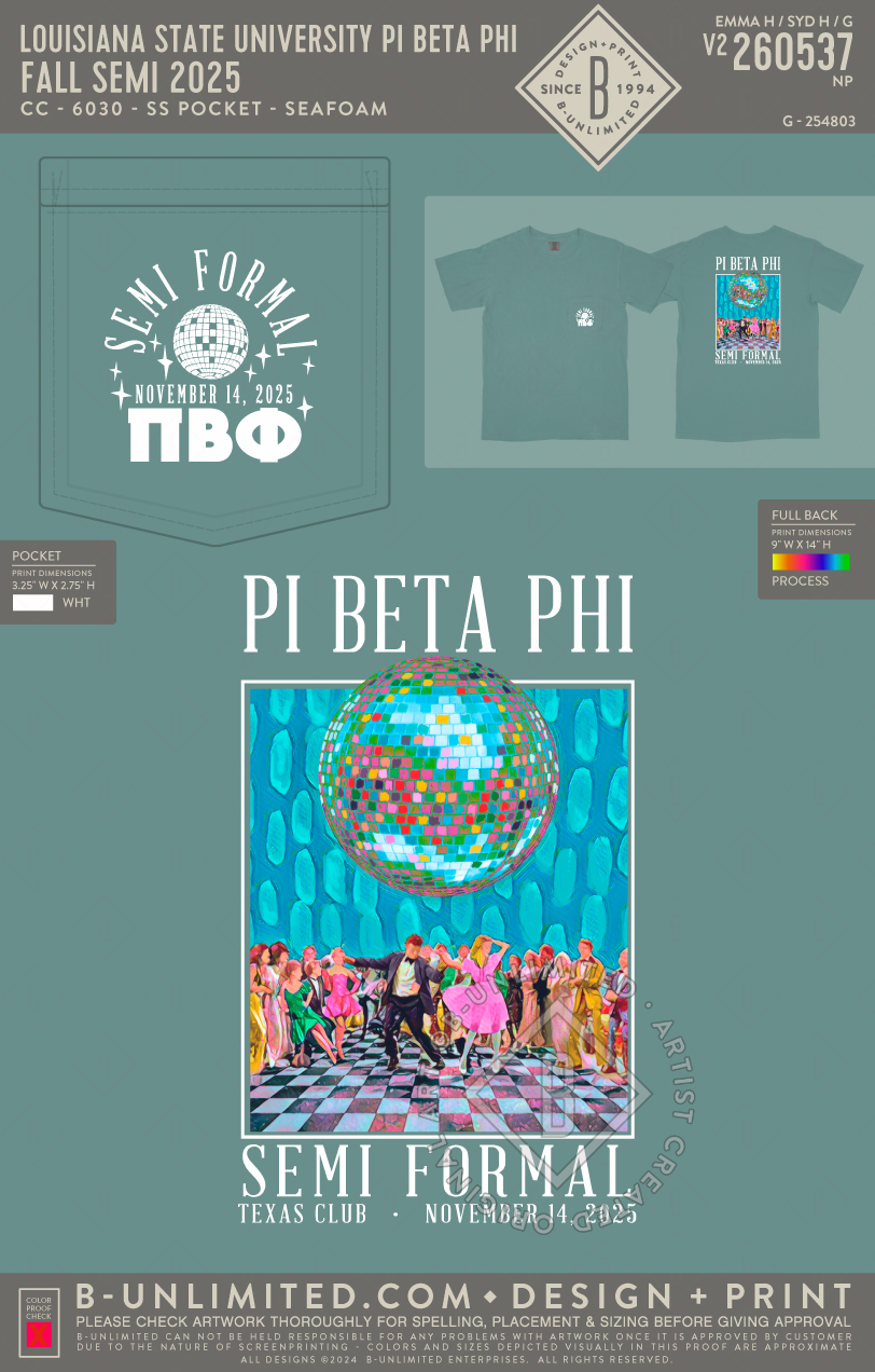 Louisiana State University Pi Beta Phi - Fall Semi 2025 - CC - 6030 - SS Pocket - Seafoam