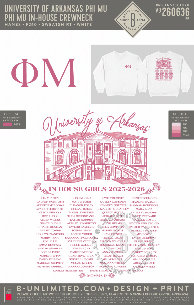 University of Arkansas Phi Mu - Phi Mu In-House Crewneck - Hanes - F260 - Sweatshirt - White