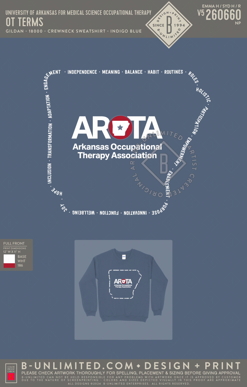 University of Arkansas for Medical Science Occupational Therapy - OT Terms - Gildan - 18000 - Crewneck Sweatshirt - Indigo Blue