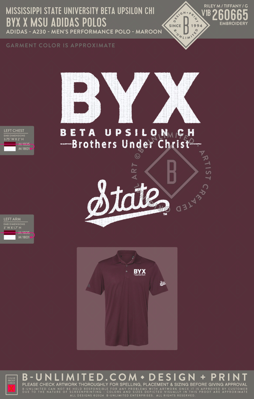 Mississippi State University Beta Upsilon Chi - BYX x MSU Adidas Polos - Adidas - A230 - SS Polo - Maroon