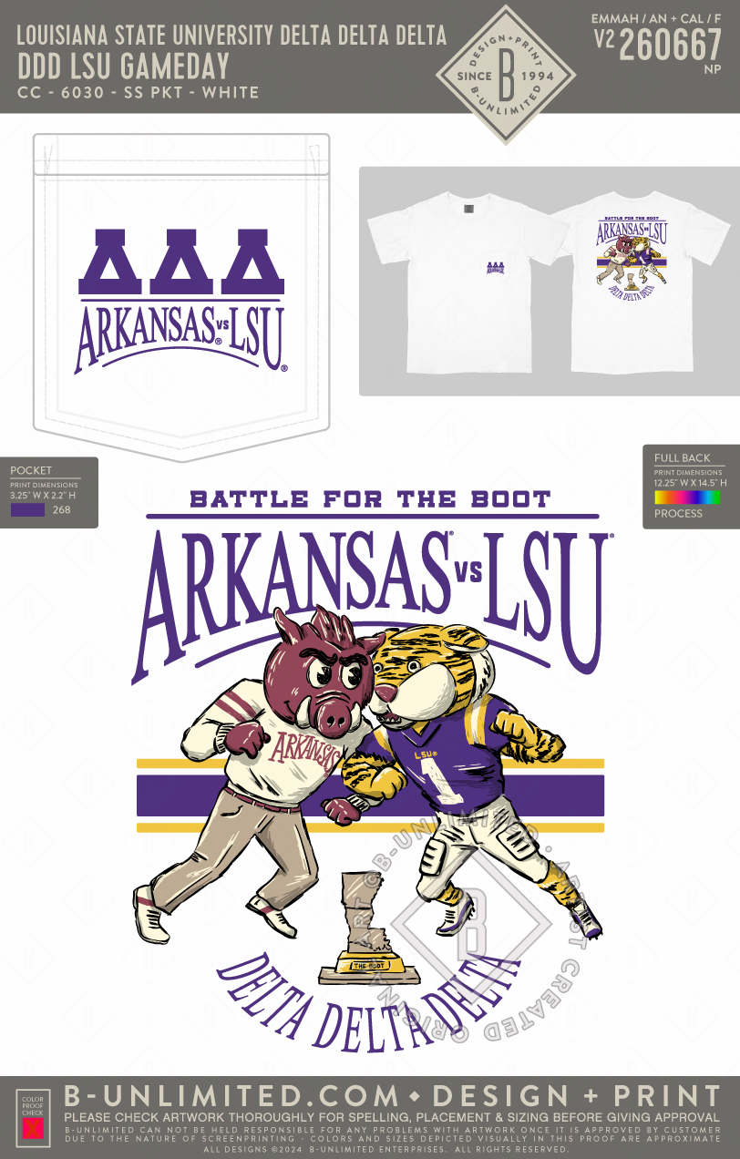 Louisiana State University Delta Delta Delta - DDD LSU Gameday - CC - 6030 - SS Pocket - White