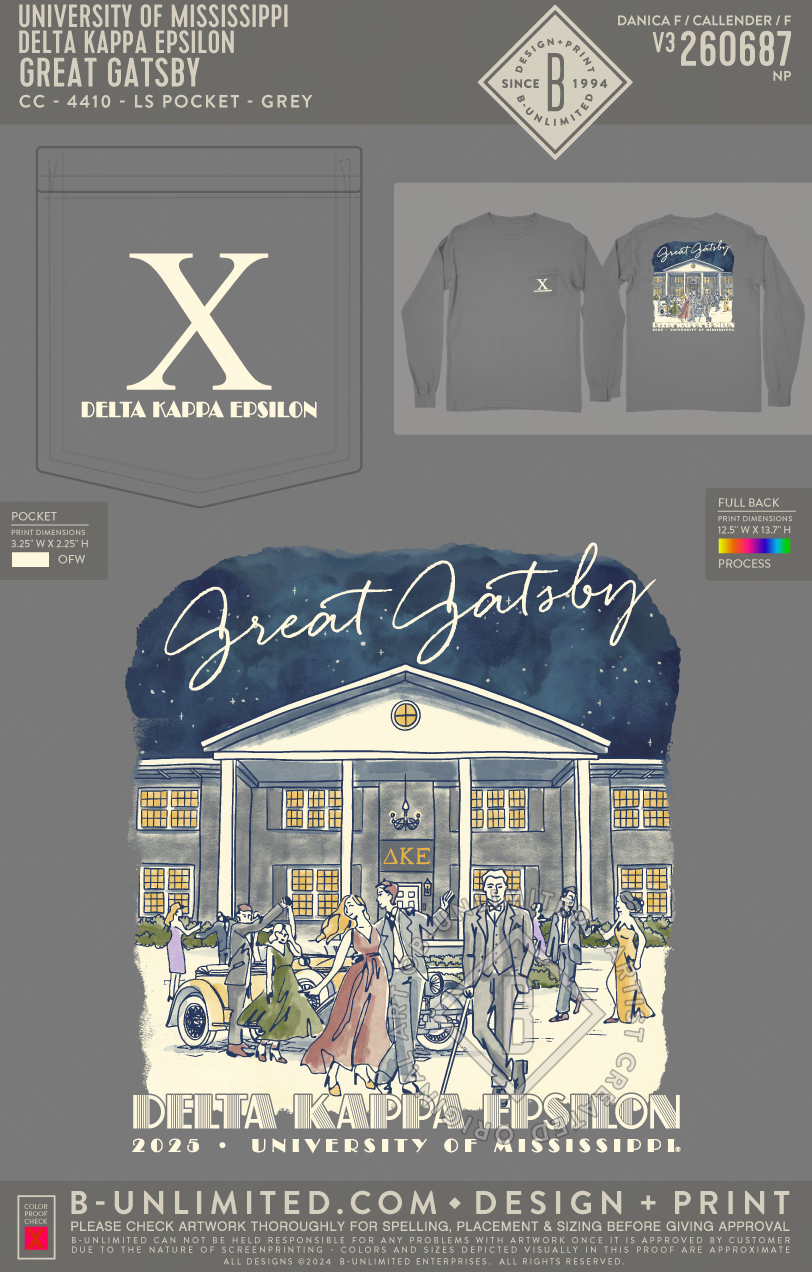 University of Mississippi Delta Kappa Epsilon - Great Gatsby - CC - 4410 - LS Pocket - Grey