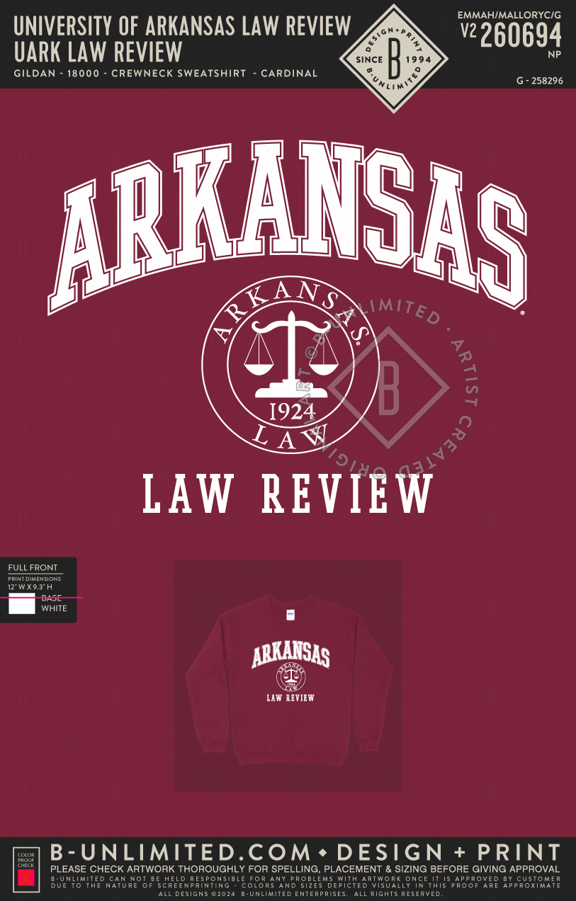 University of Arkansas Law Review - UARK Law Review - Gildan - 18000 - Crewneck Sweatshirt - Cardinal Red