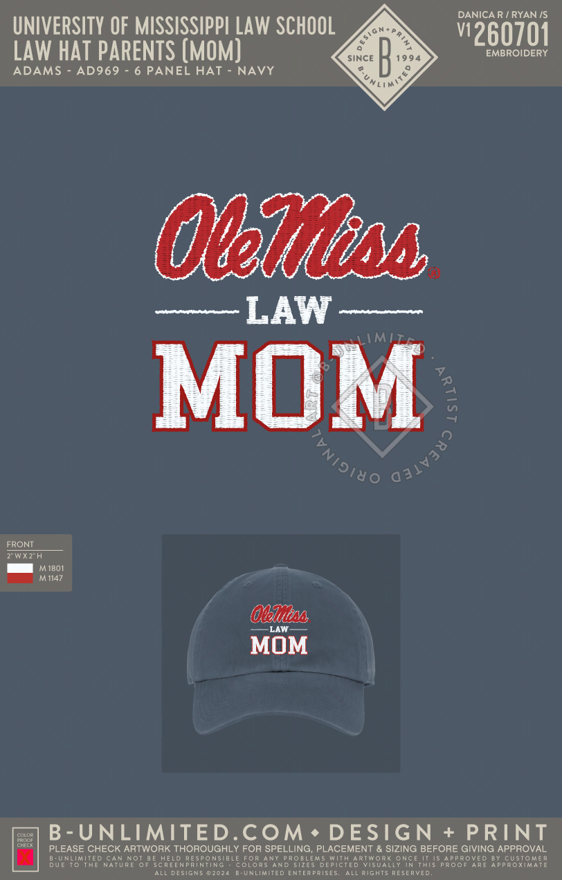 University of Mississippi Law School - Law Hat Parents (Mom) - Adams - AD969 - Hat - Navy