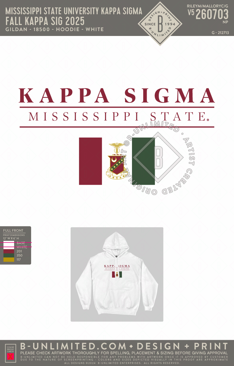 Mississippi State University Kappa Sigma - Fall Kappa Sig 2025 - Gildan - 18500 - Hoodie - White