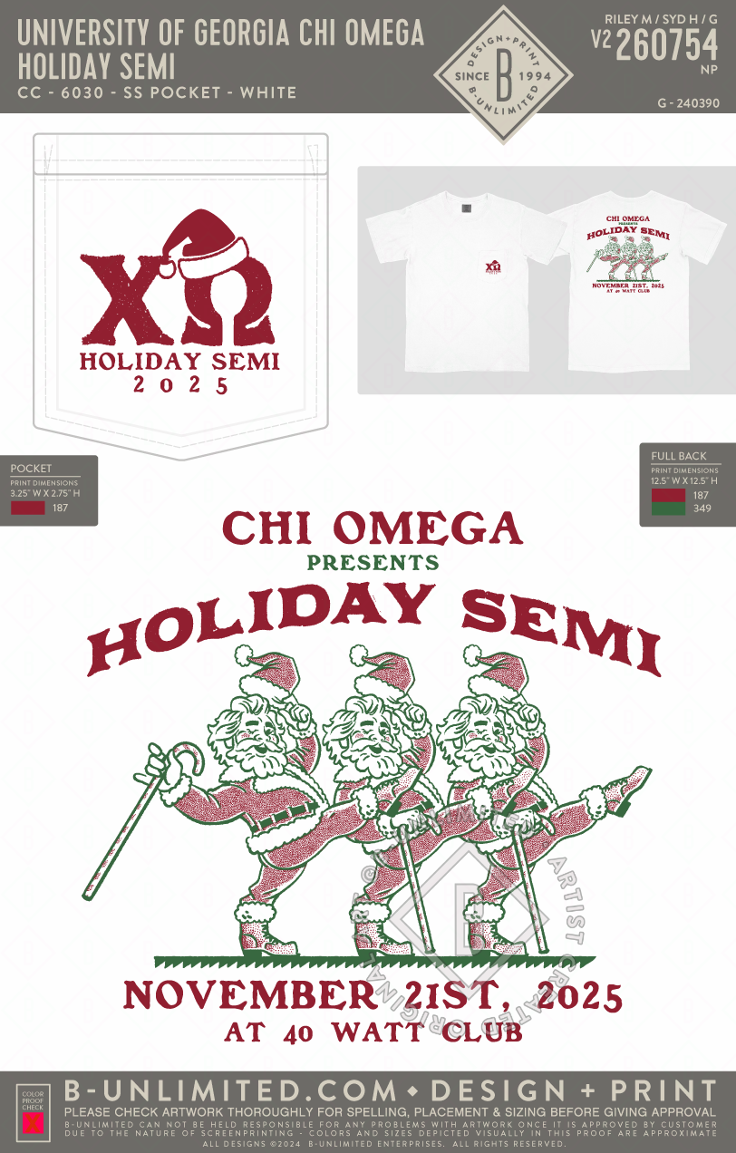 University of Georgia Chi Omega - Holiday Semi - CC - 6030 - SS Pocket - White