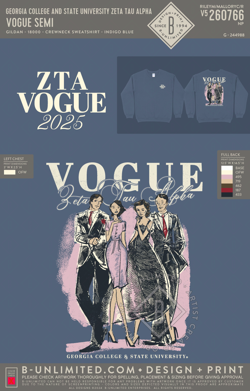 Georgia College and State University Zeta Tau Alpha - Vogue Semi - Gildan - 18000 - Crewneck Sweatshirt - Indigo Blue
