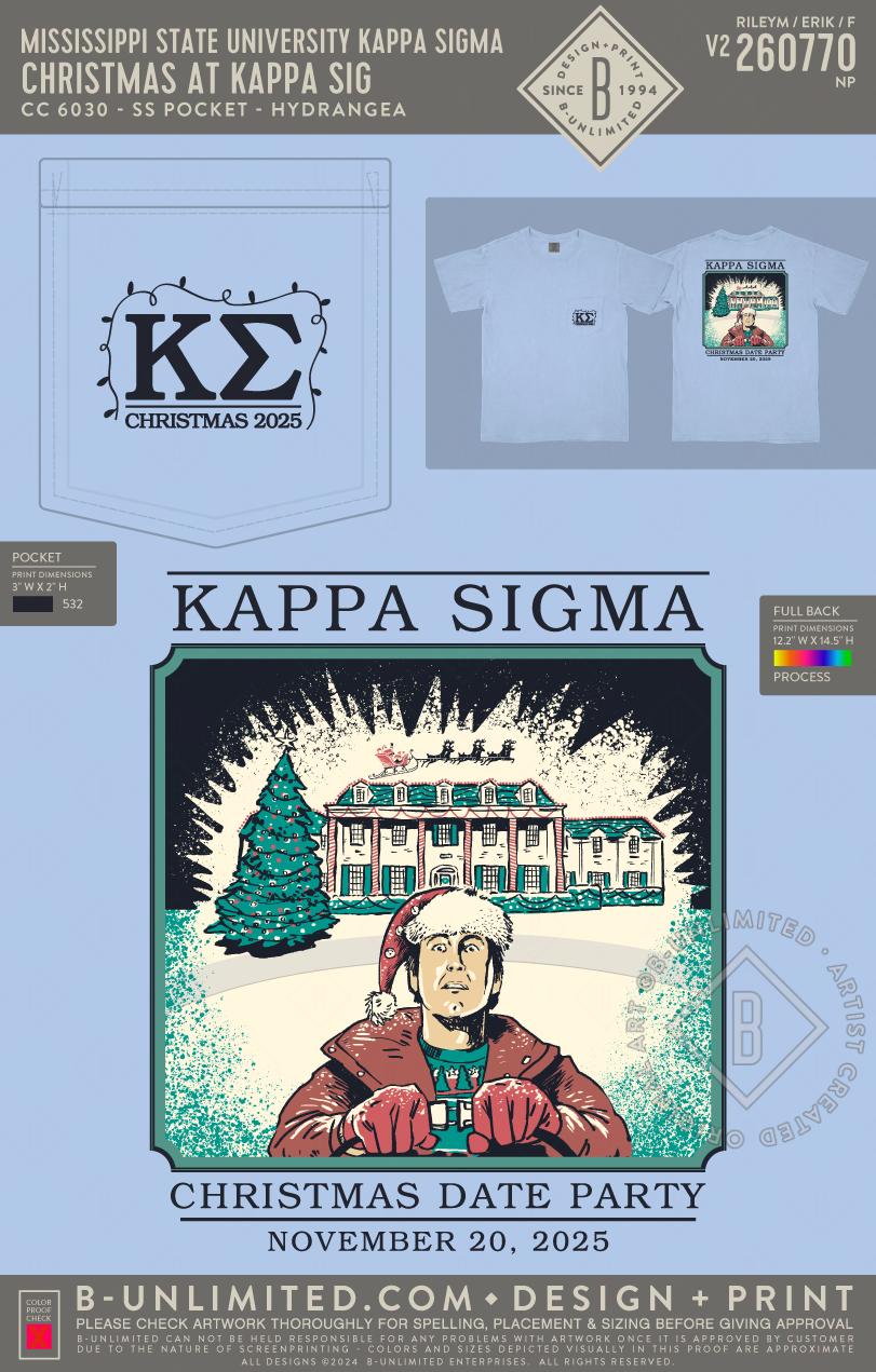 Mississippi State University Kappa Sigma - Christmas at Kappa Sig - CC - 6030 - SS Pocket - Hydrangea
