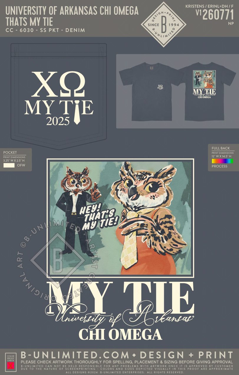 University of Arkansas Chi Omega - Thats My Tie - CC - 6030 - SS Pocket - Denim