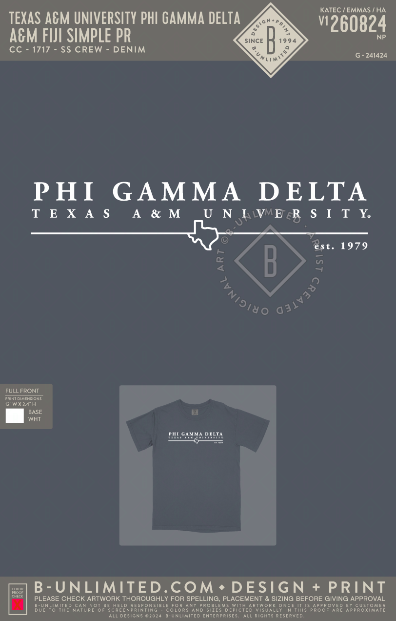 Texas A&M University Phi Gamma Delta - A&M FIJI Simple PR (EOS26) - CC - 1717 - SS Crew - Denim