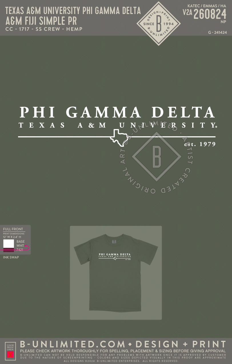 Texas A&M University Phi Gamma Delta - A&M FIJI Simple PR - CC - 1717 - SS Crew - Hemp