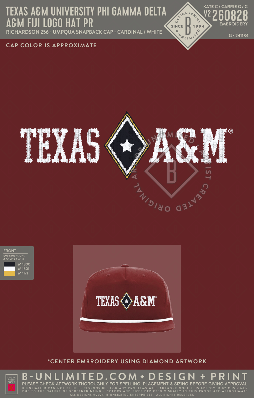 Texas A&M University Phi Gamma Delta - A&M FIJI Logo Hat PR - Richardson - 256 - Rope Snapback Hat - Cardinal/White