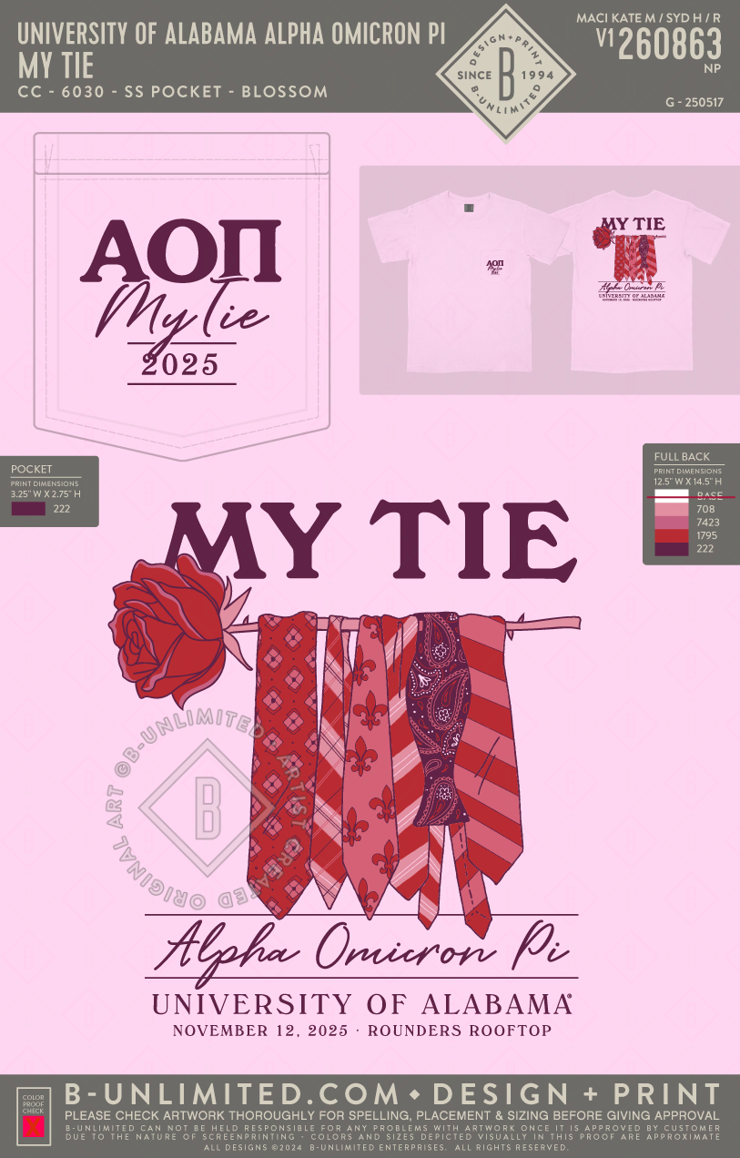 University of Alabama Alpha Omicron Pi - My Tie - CC - 6030 - SS Pocket - Blossom