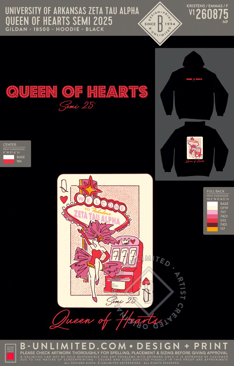 University of Arkansas Zeta Tau Alpha - Queen of Hearts Semi 2025 - Gildan - 18500 - Hoodie - Black
