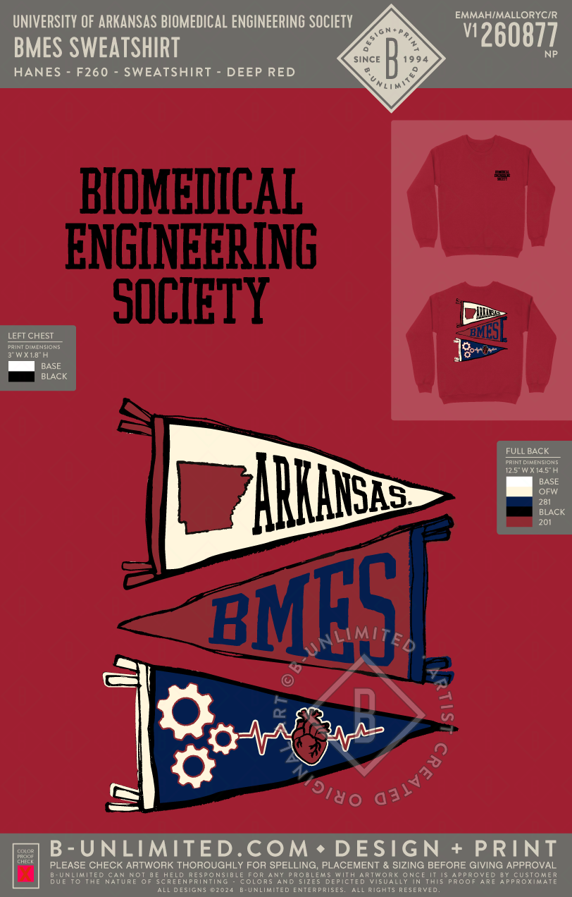 University of Arkansas Biomedical Engineering Society - BMES Sweatshirt - Hanes - F260 - Sweatshirt - Deep Red