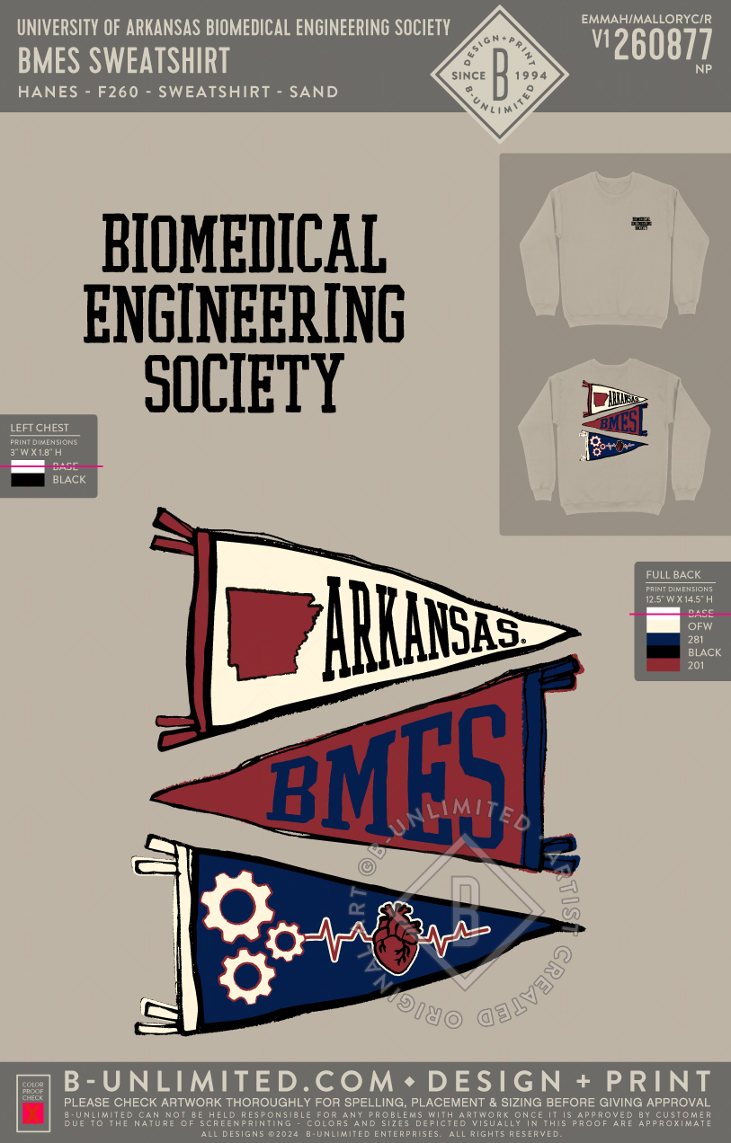 University of Arkansas Biomedical Engineering Society - BMES Sweatshirt - Hanes - F260 - Sweatshirt - Sand
