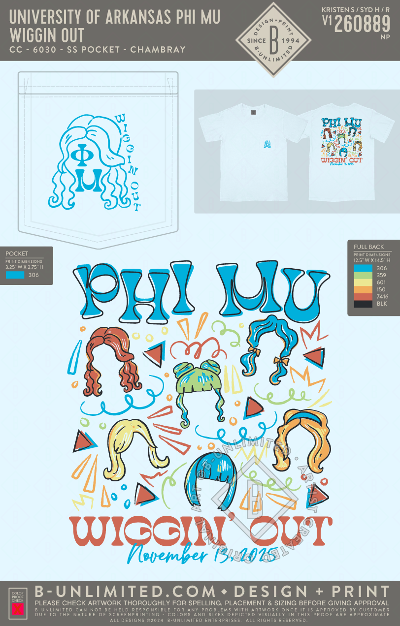 University of Arkansas Phi Mu - Wiggin Out - CC - 6030 - SS Pocket - Chambray