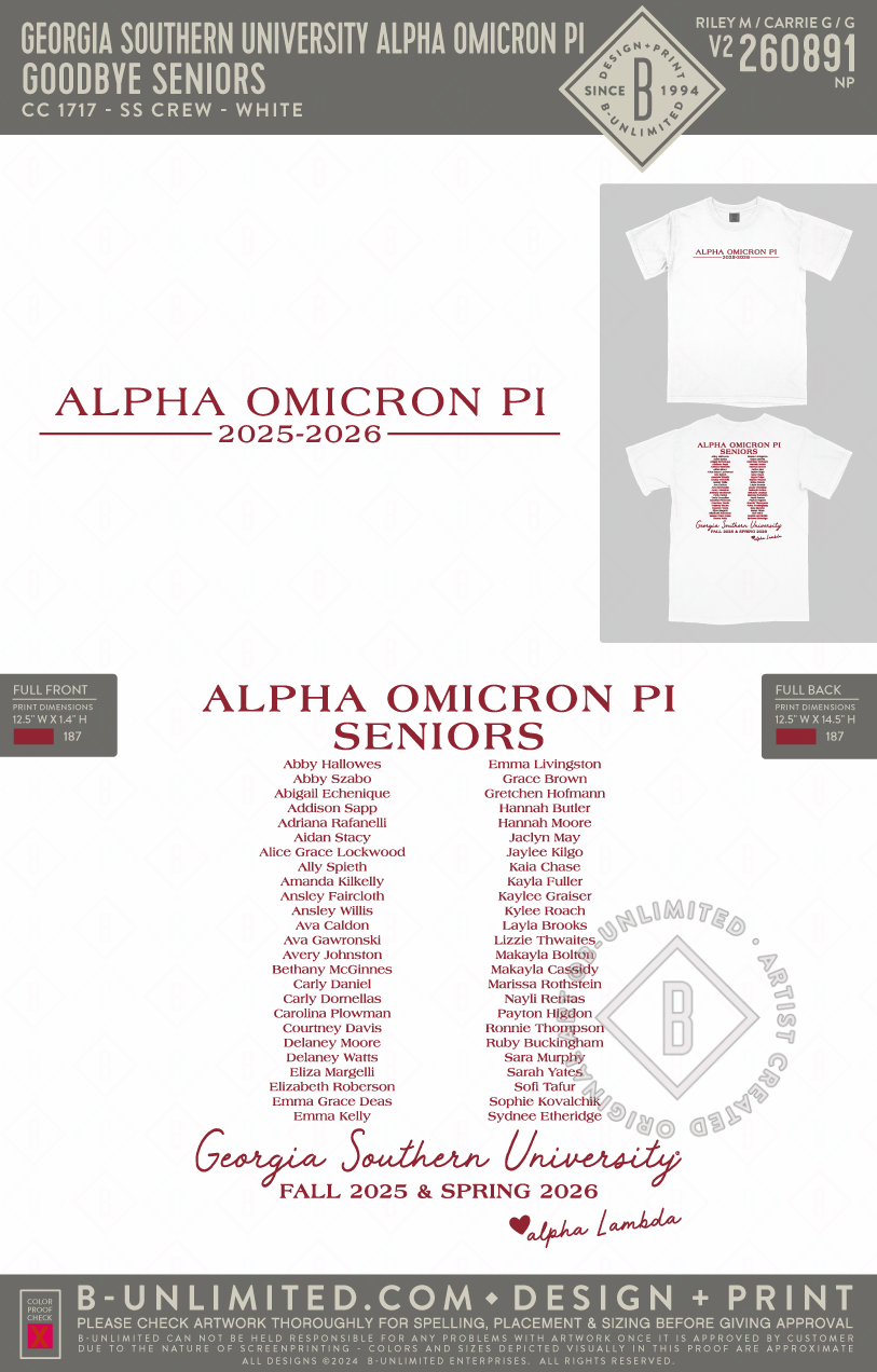 Georgia Southern University Alpha Omicron Pi - Goodbye Seniors - CC - 1717 - SS Crew - White