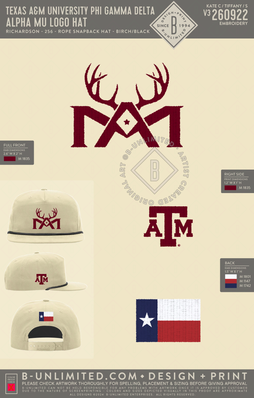 Texas A&M University Phi Gamma Delta - Alpha Mu Logo Hat - Richardson - 256 - Rope Snapback Hat - Birch/Black