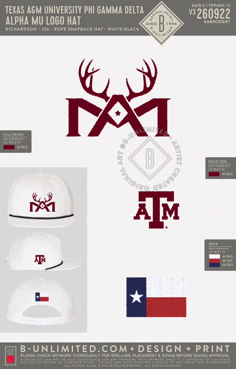 Texas A&M University Phi Gamma Delta - Alpha Mu Logo Hat - Richardson - 256 - Rope Snapback Hat - White/Black