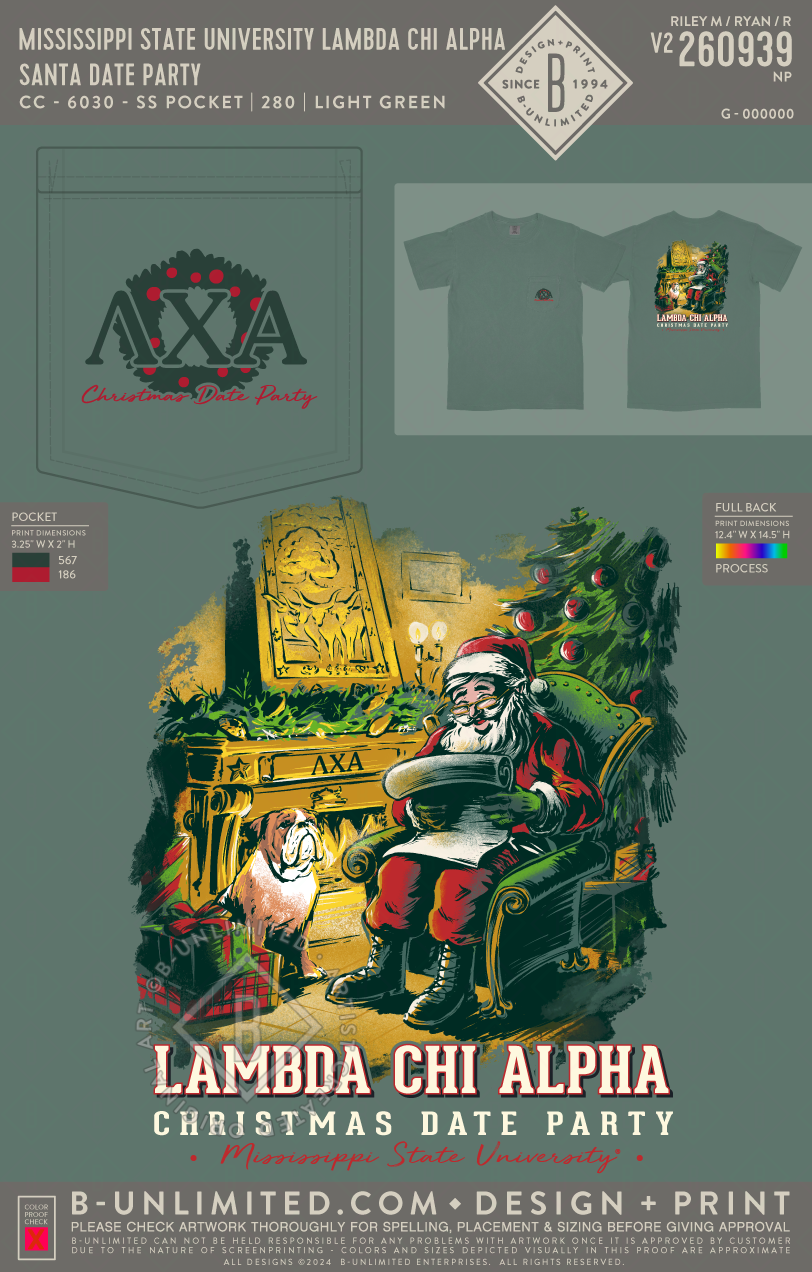 Mississippi State University Lambda Chi Alpha - Santa Date Party - CC - 6030 - SS Pocket - Light Green