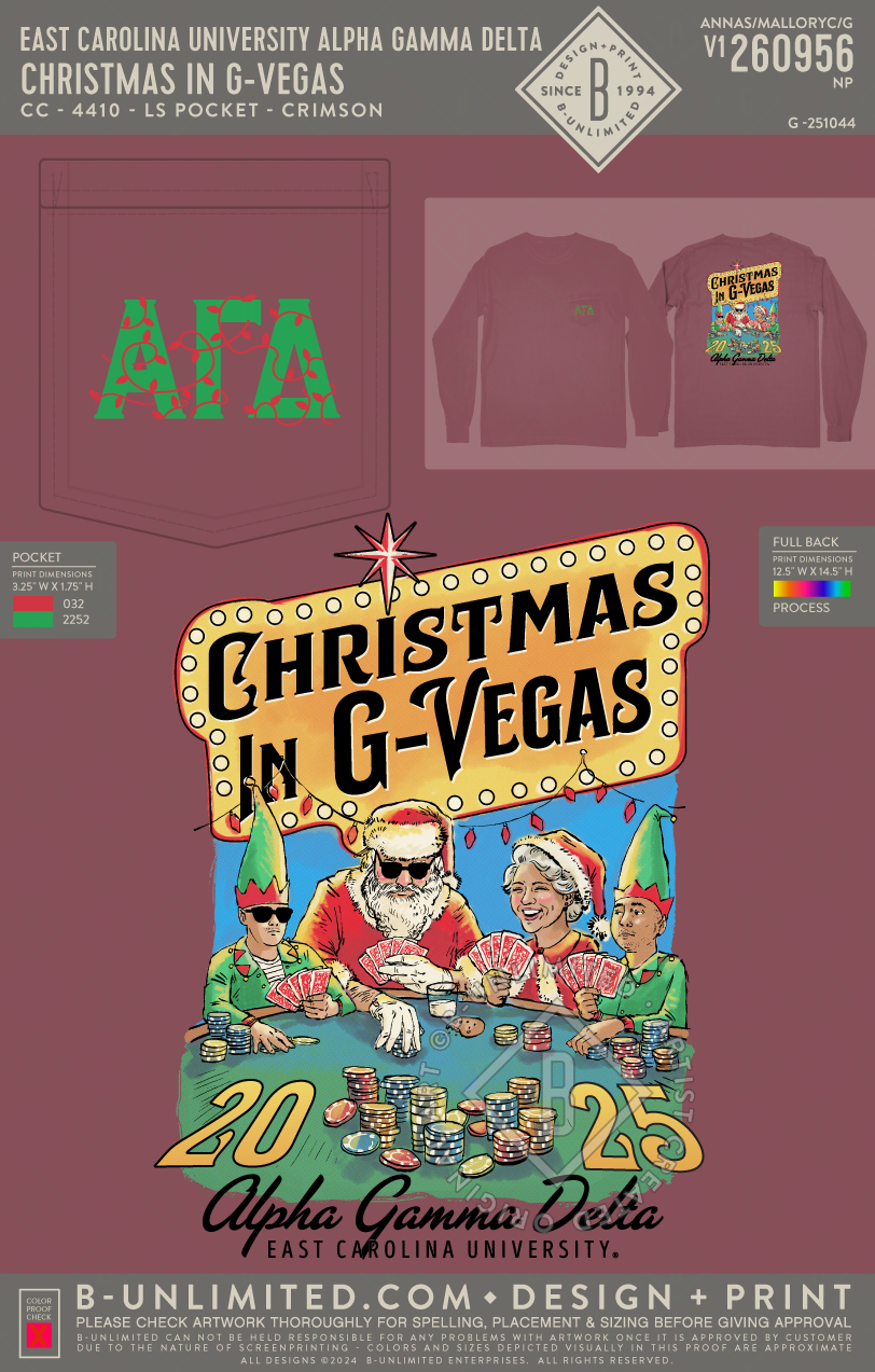 East Carolina University Alpha Gamma Delta - Christmas in G-Vegas - CC - 4410 - LS Pocket - Crimson