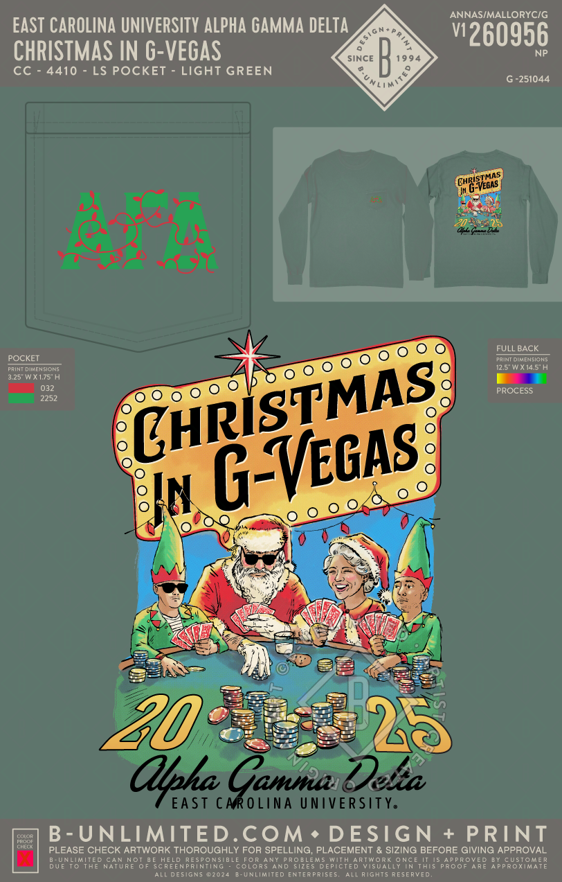 East Carolina University Alpha Gamma Delta - Christmas in G-Vegas - CC - 4410 - LS Pocket - Light Green