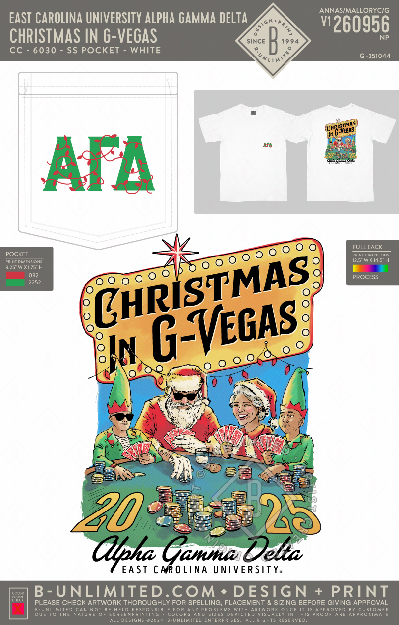 East Carolina University Alpha Gamma Delta - Christmas in G-Vegas - CC - 6030 - SS Pocket - White