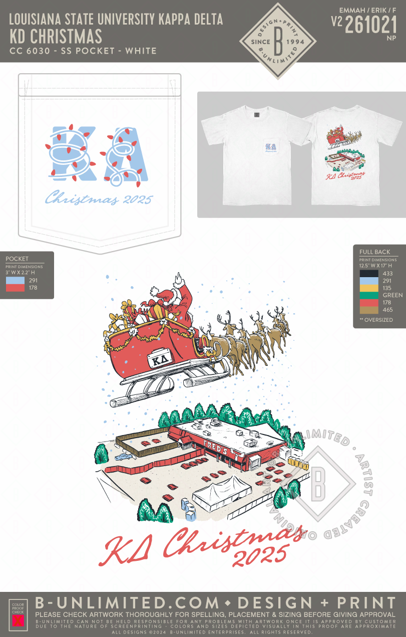 Louisiana State University Kappa Delta - KD Christmas - CC - 6030 - SS Pocket - White