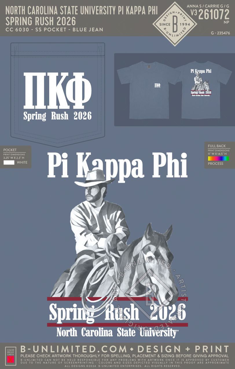 North Carolina State University Pi Kappa Phi - Spring Rush 2026 (EOS26) - CC - 6030 - SS Pocket - Blue Jean