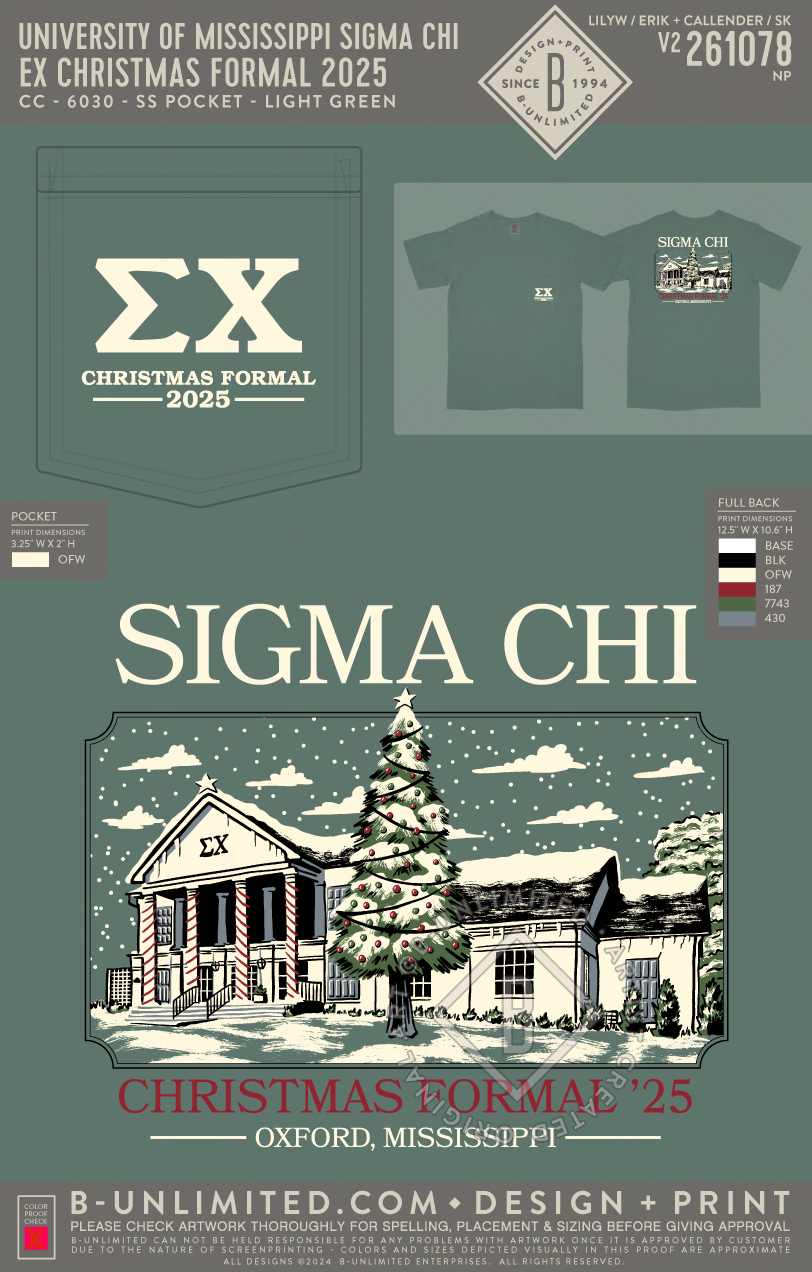University of Mississippi Sigma Chi - EX Christmas Formal 2025 - CC - 6030 - SS Pocket - Light Green