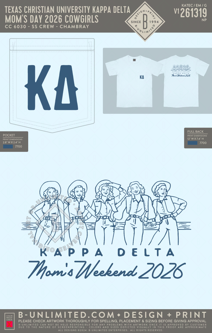 Texas Christian University Kappa Delta - Mom's Day 2026 Cowgirls (EOS26) - CC - 6030 - SS Pocket - Chambray