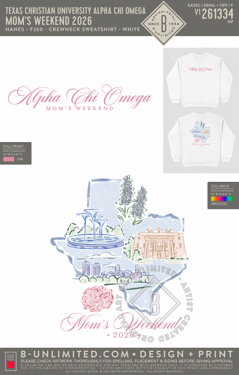Texas Christian University Alpha Chi Omega - Mom's Weekend 2026 (EOS26) - Hanes - F260 - Sweatshirt - White