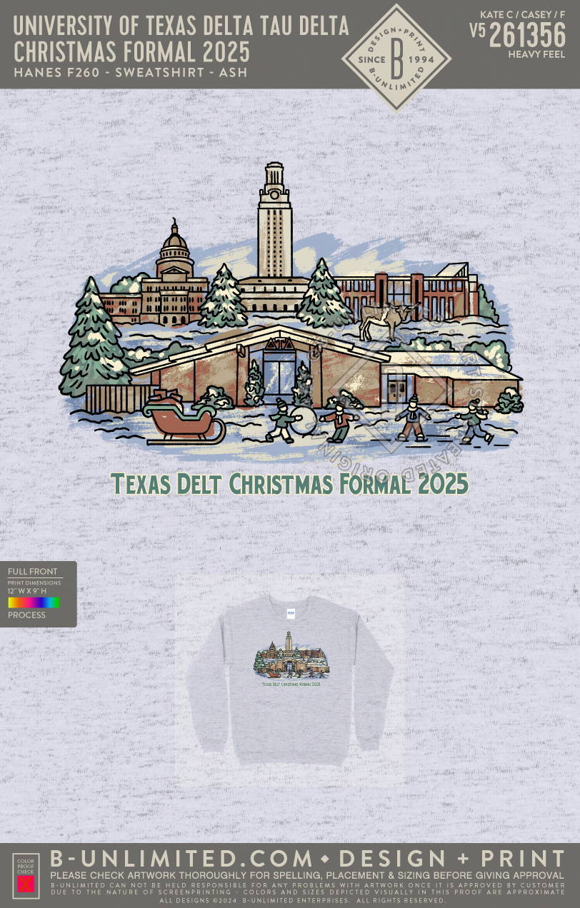 University of Texas Delta Tau Delta - Christmas Formal 2025 (EOS26) - Hanes - F260 - Sweatshirt - Ash