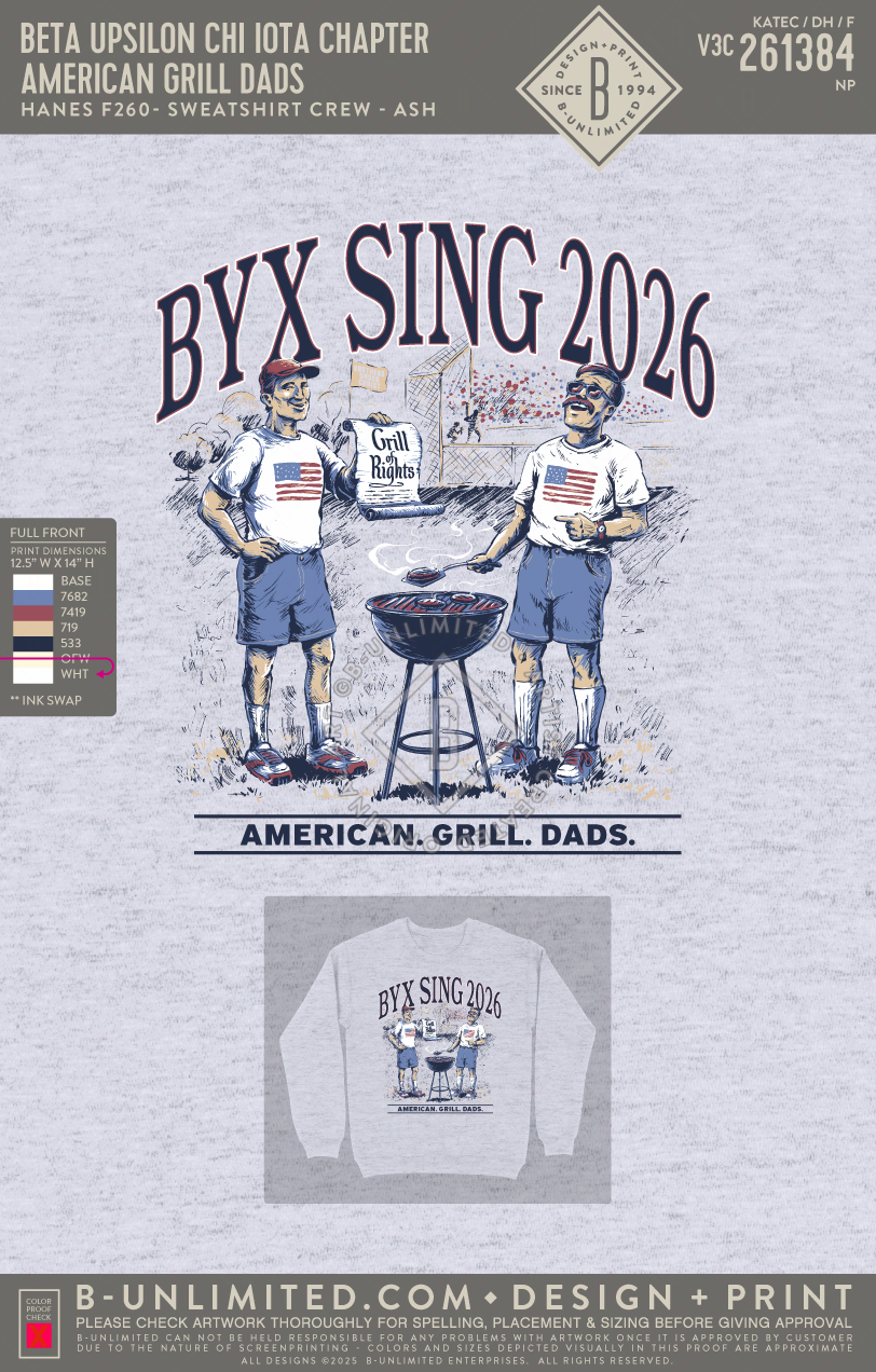 Baylor University Beta Upsilon Chi - American Grill Dads (EOS26) - Hanes - F260 - Sweatshirt - Ash